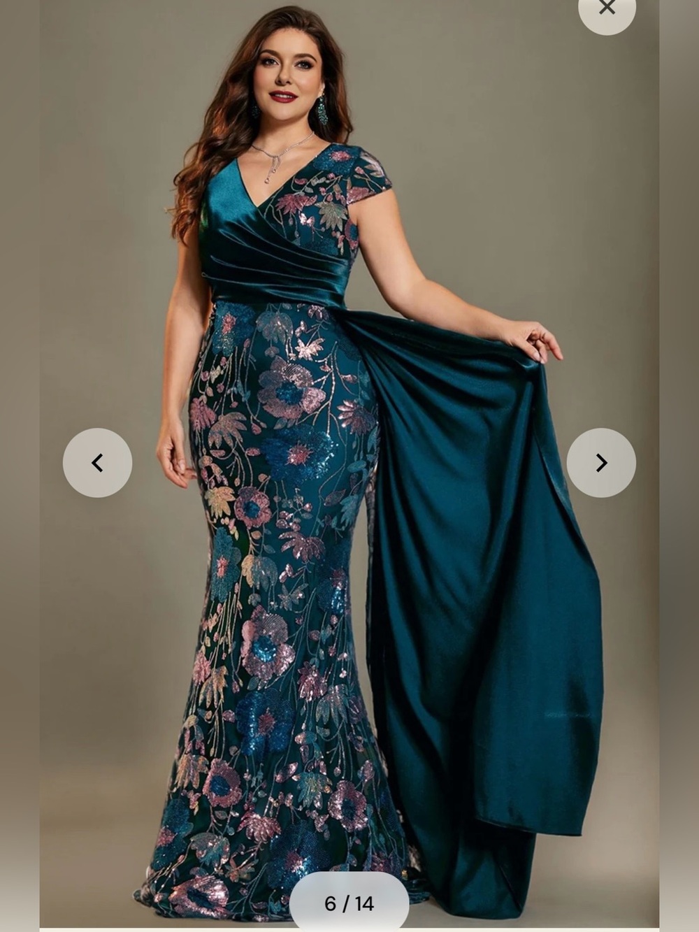 Blue Floral Sequin Evening Gown - Picture 6 of 9